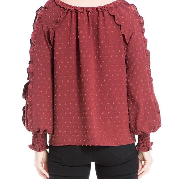 Max Studio Clip Dot Smocked Long Sleeve Blouse - Garnet Red Size 2X NWT - Picture 3 of 8